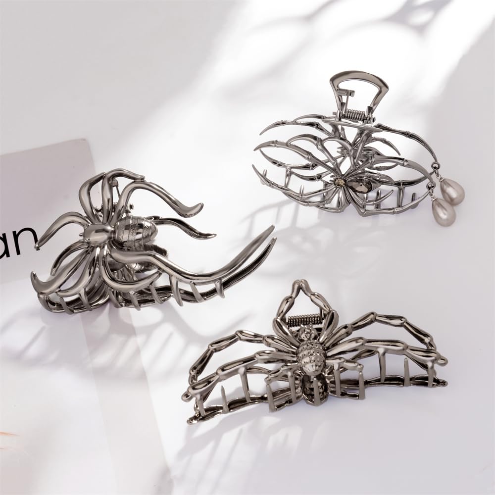 3 stuks spinnenweb schedel haarclips | Grote zwarte haaraccessoires