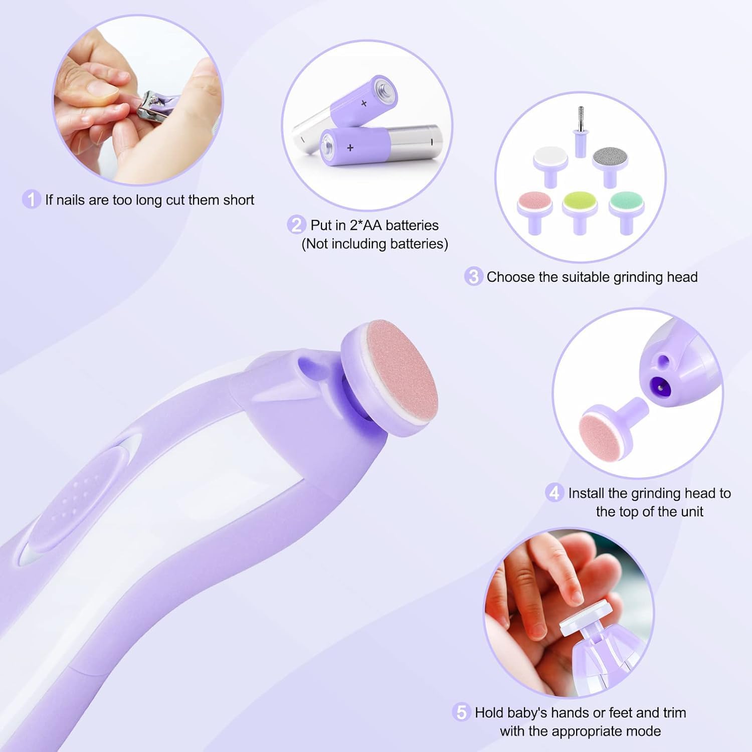 Elektrische baby nageltrimmer | 6-in-1 nagelvijl & manicure set voor baby en volwassenen