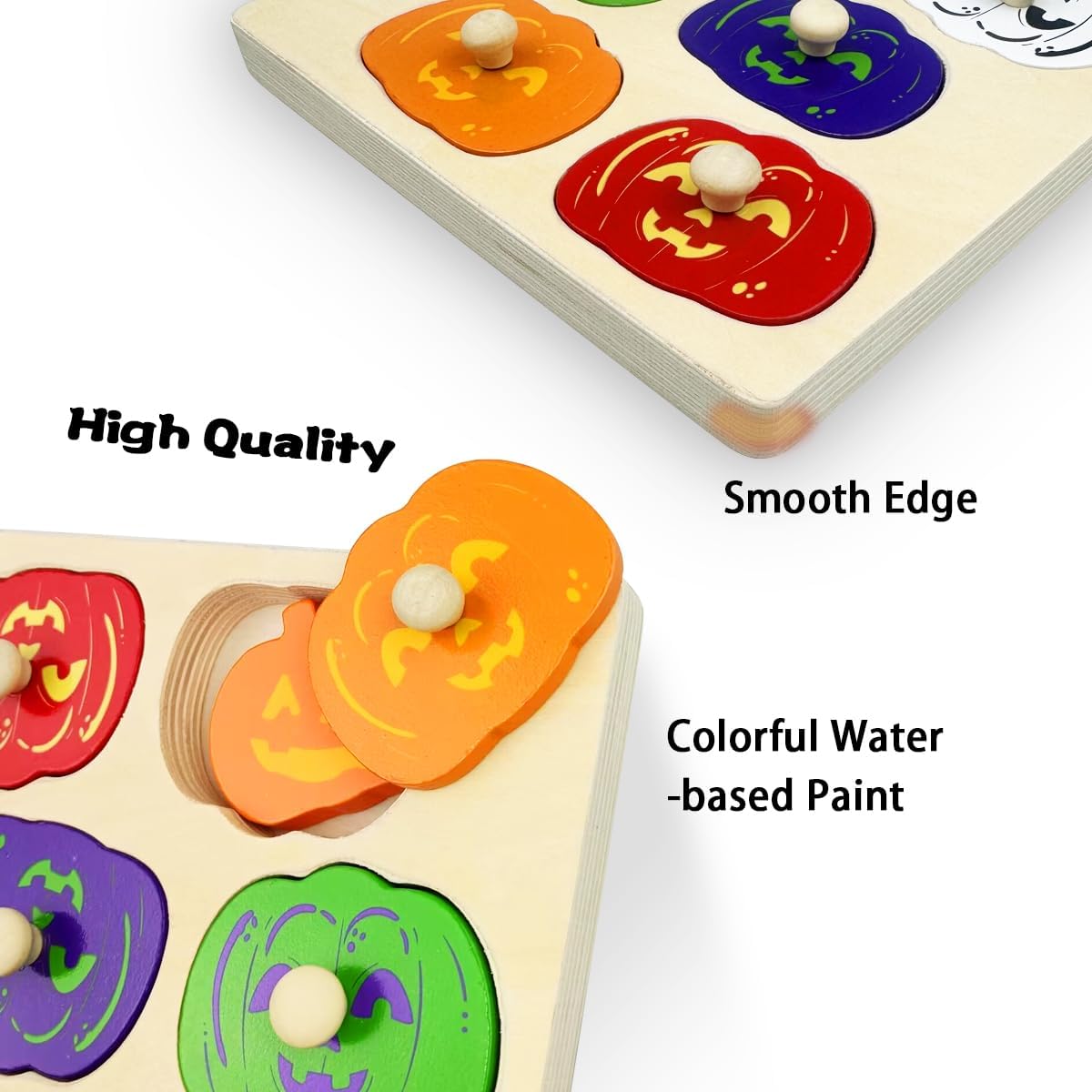 Montessori houten puzzel | Leer en speel met pompoenen