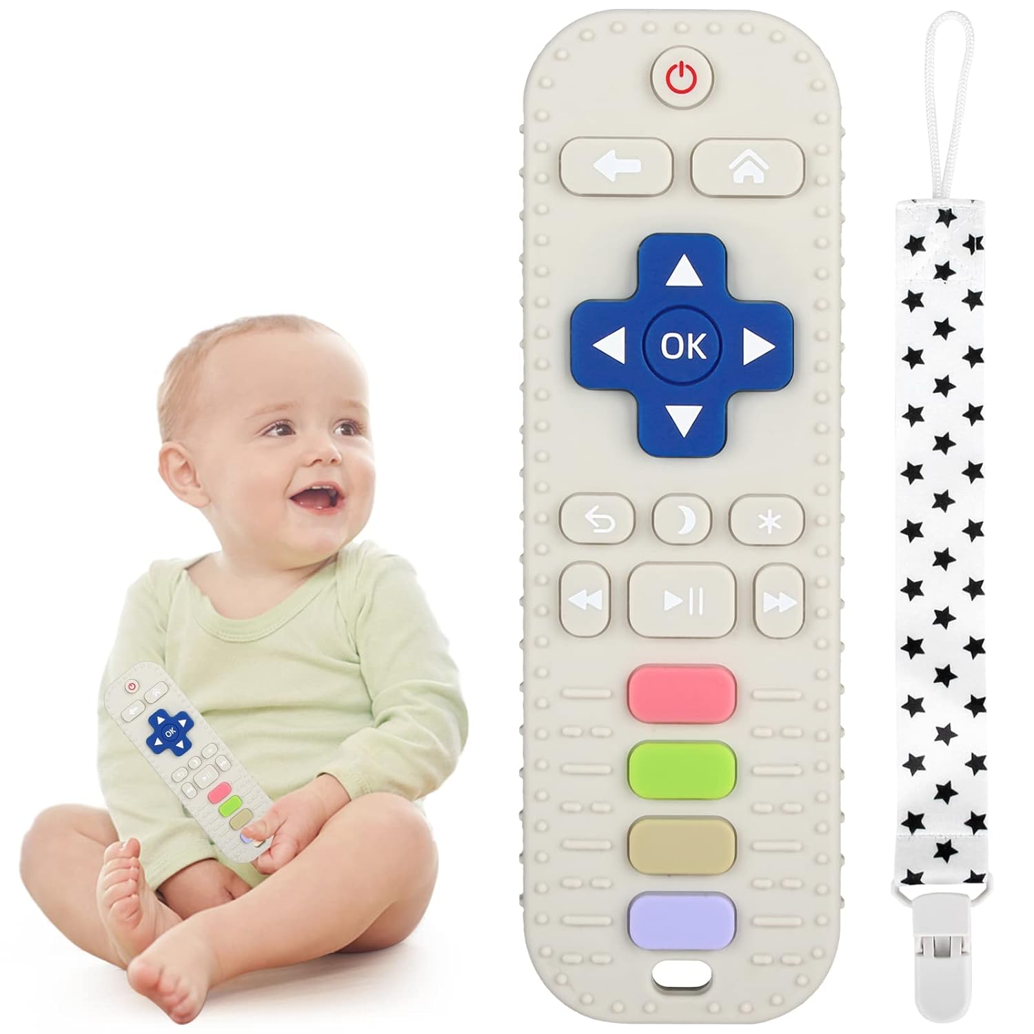 Tandjesverlichting Baby Bijtspeelgoed | TV Afstandsbediening Vorm Bijtring voor Baby's 3-24 Maanden