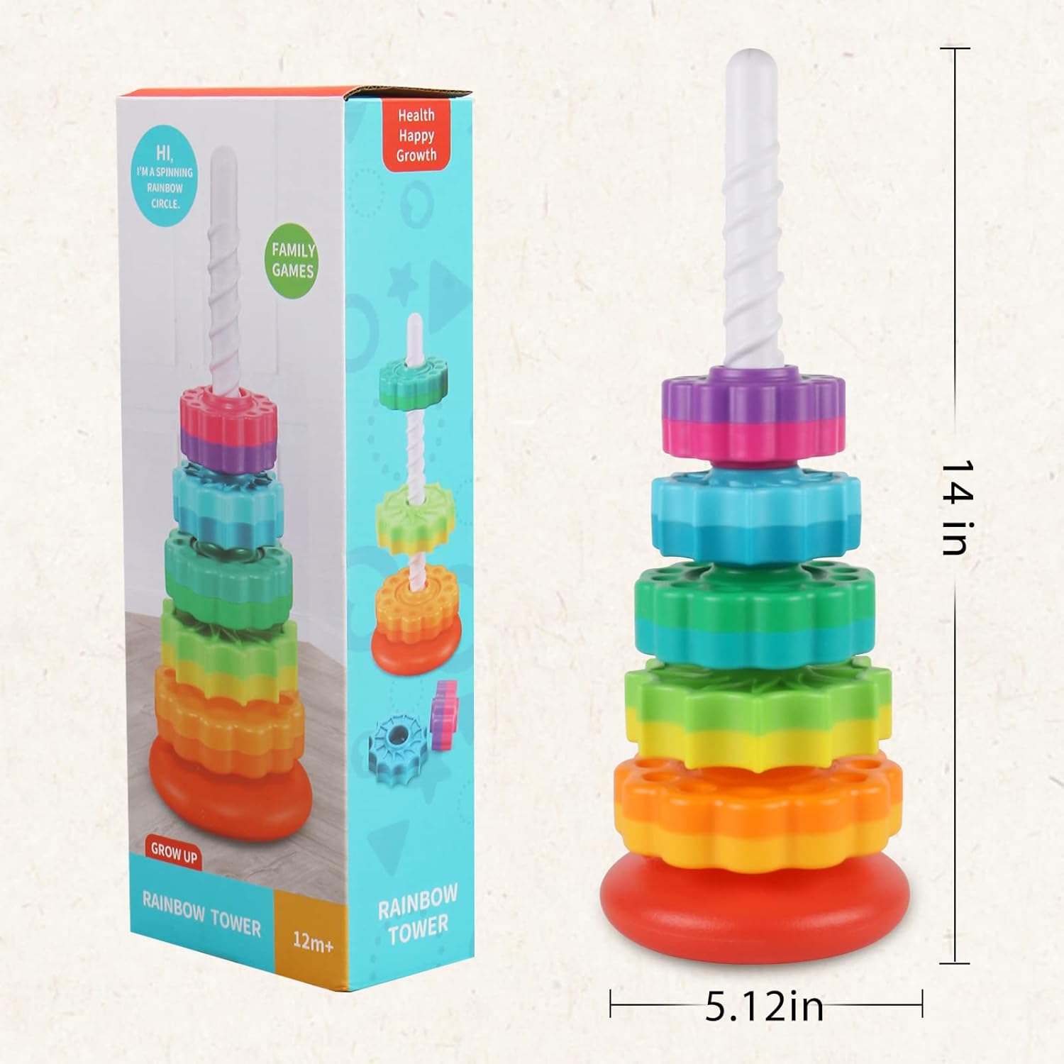 Stapeltoren Spel voor Baby’s | Regenboog Ring Stapelaar Montessori Speelgoed voor Baby’s van 6-12 Maanden