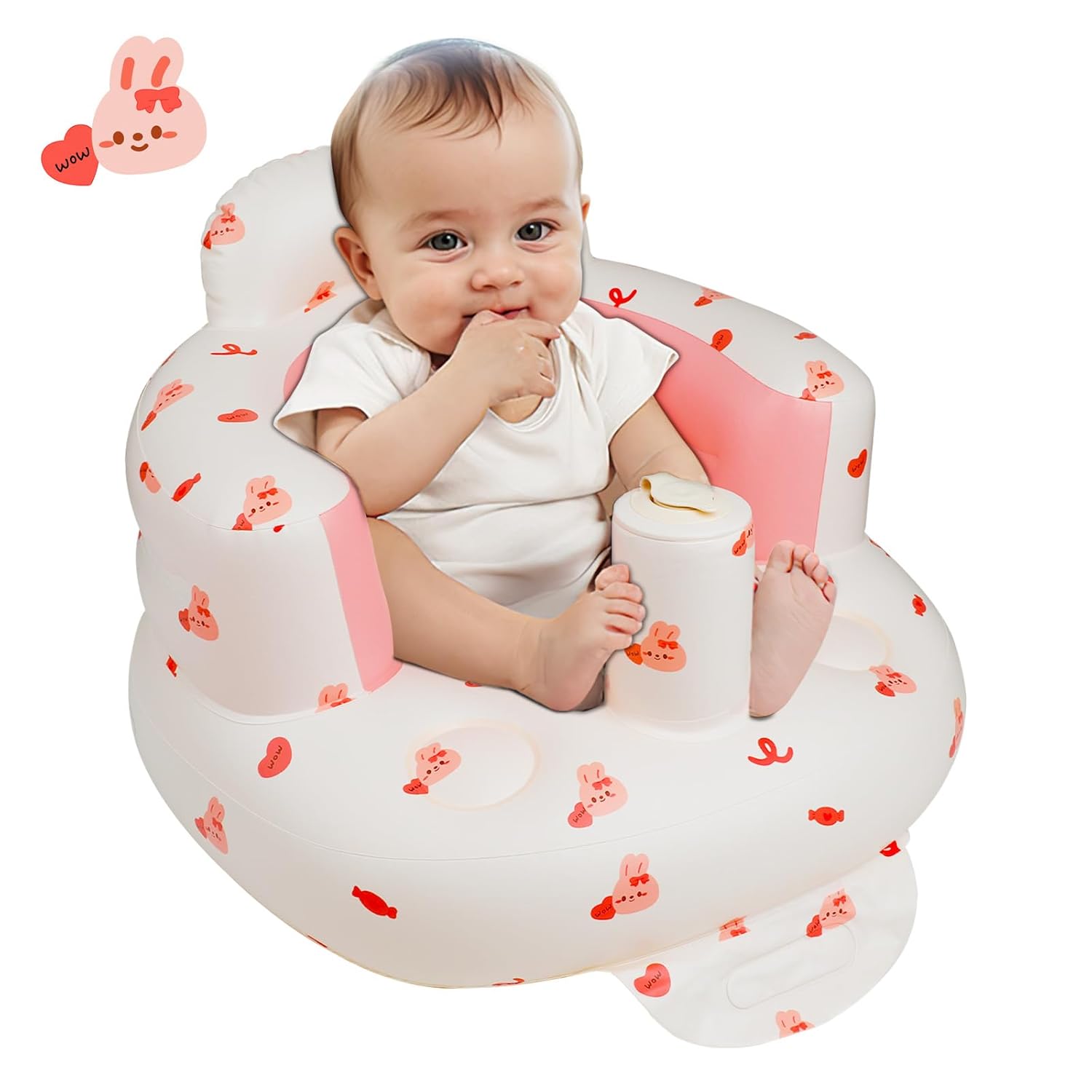 Opblaasbaar babyzitje voor baby's vanaf 3 maanden l met ingebouwde luchtpomp - Beer Patroon