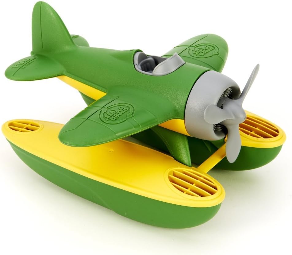 Watervliegtuig in Groene Kleur BPA-vrij, ftalaten-vrij vliegtuigje voor kinderen met draaiende propeller en draagbare pontons (9 x 9,5 x 6 inch) | Verbeter de pincetgreep
