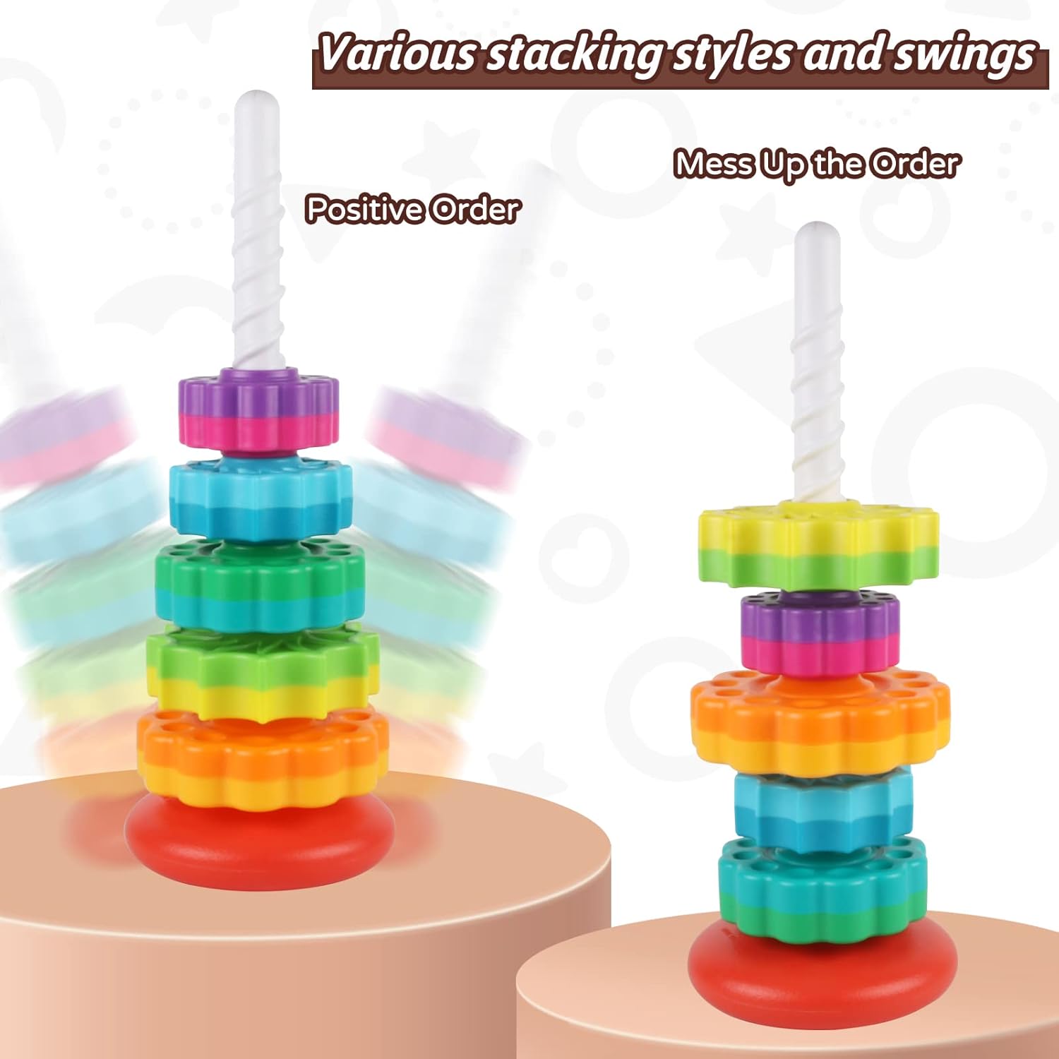 Stapeltoren Spel voor Baby’s | Regenboog Ring Stapelaar Montessori Speelgoed voor Baby’s van 6-12 Maanden