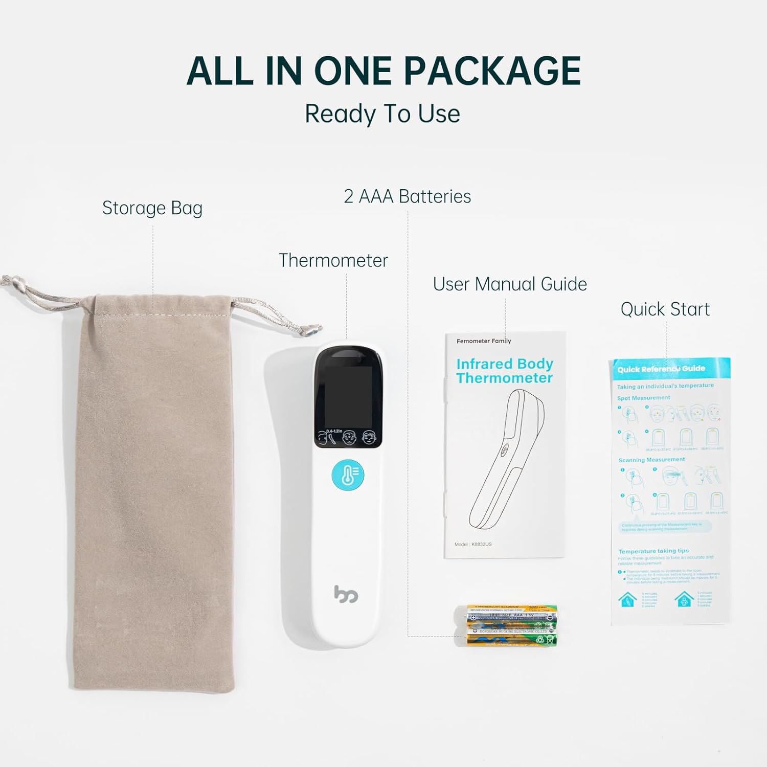 Contactloze Infrarood Digitale Thermometer | 2-in-1 Dual Mode Koorts-, Lichaams- en Oppervlaktethermometer voor Kinderen en Volwassenen