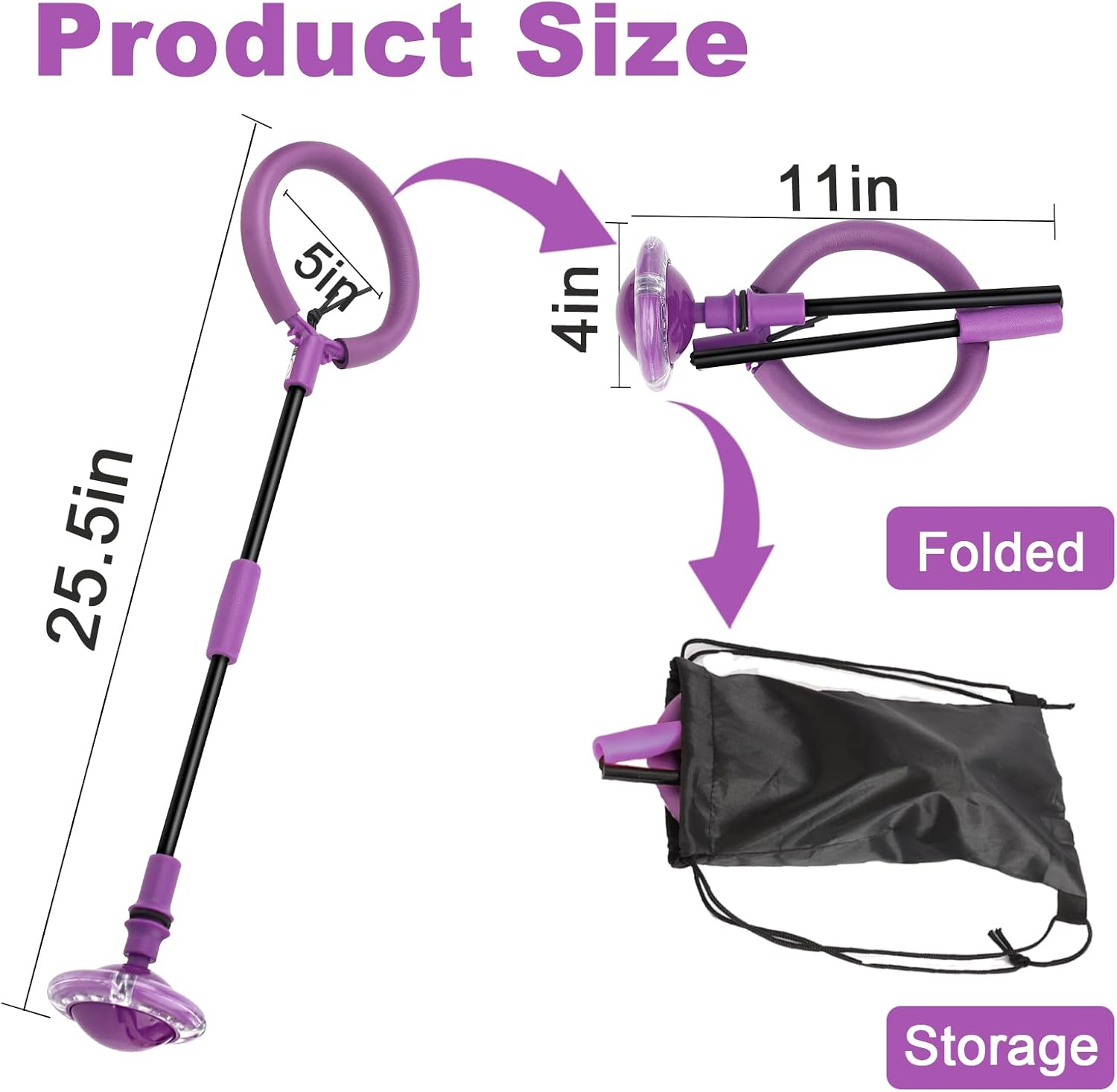 Springbal met lichtwiel | Opvouwbare kleurrijke fitnessbal voor kinderen & volwassenen