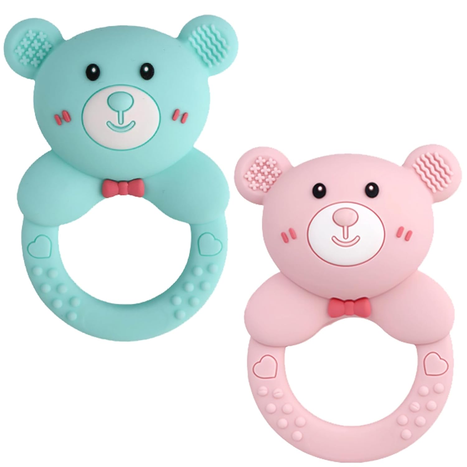 Bijtring Beer | Zacht Siliconen Speelgoed, Groen & Roze