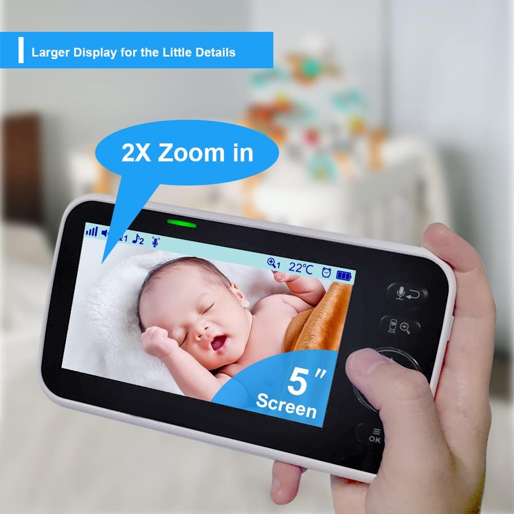 Babyfoon zonder wifi|5-inch scherm met camera nachtzicht 2-weg audio 30 uur batterij