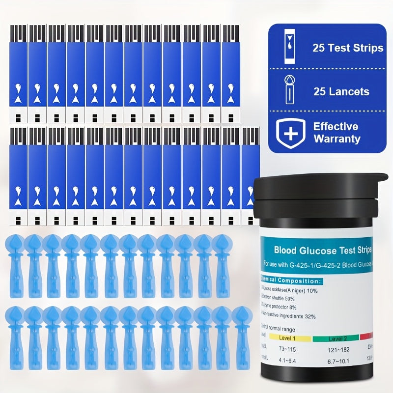 Complete Bloedsuikermeter Startpakket voor Thuisgebruik - Nauwkeurige Bloedglucosemeter Kit met 50 Teststrips en 50 Lancetten - Diabetes Testset zonder Coderen