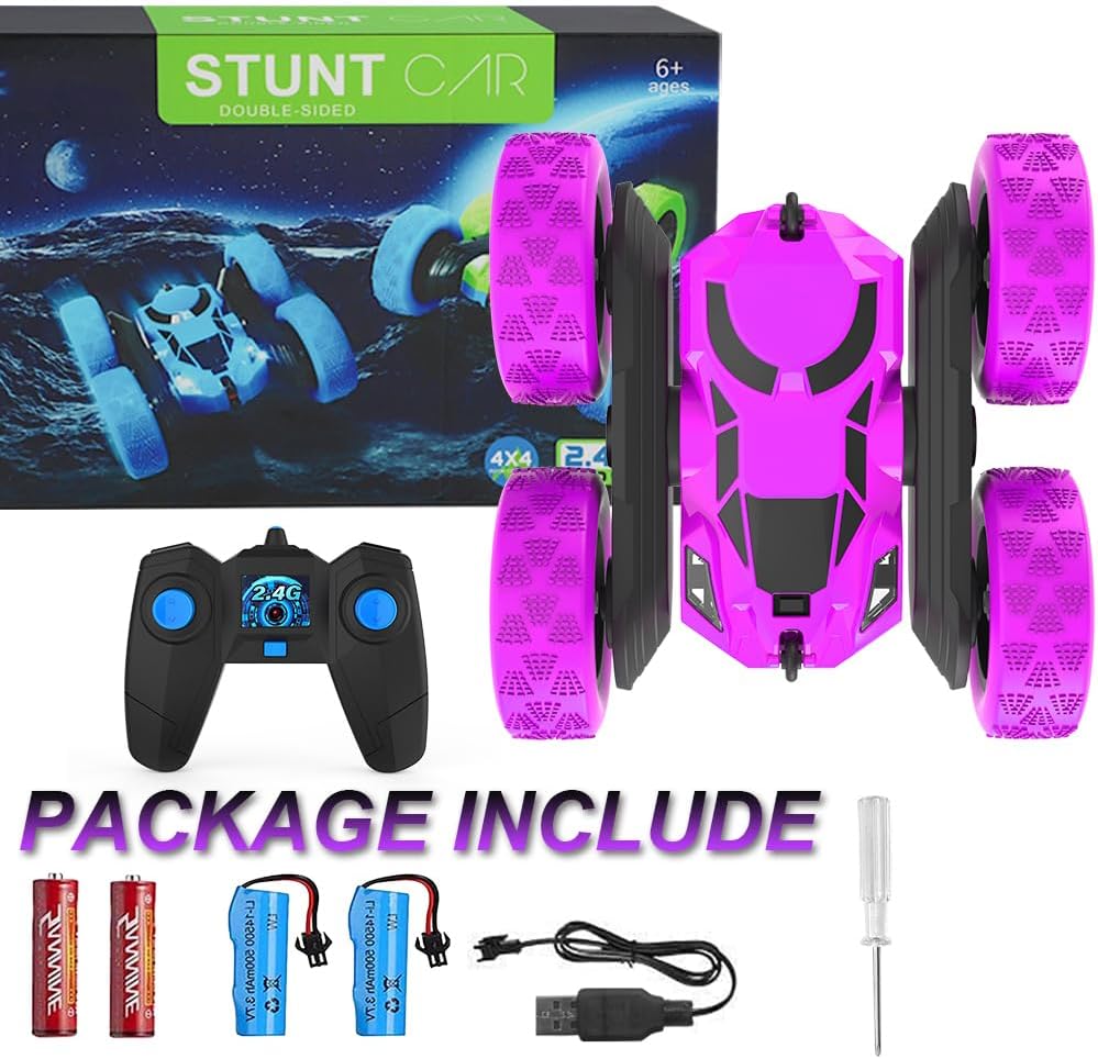 RC Stuntauto Kinderen 360° Rotatie – 4WD Dubbelzijdige Afstandsbediening Racewagen met LED Verlichting – Oplaadbaar Speelgoed Jongens Meisjes 6-12 Jaar