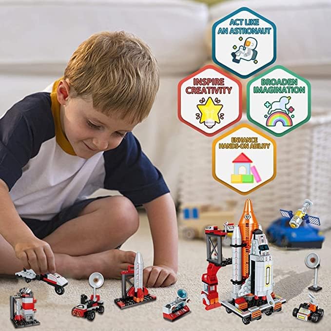 12-in-1 Ruimte Shuttle Bouwen Kit | STEM Speelgoed voor 6-12 Jaar Oud | Inclusief Vrachtwagen, Raketlanceerder, 566 Stukken