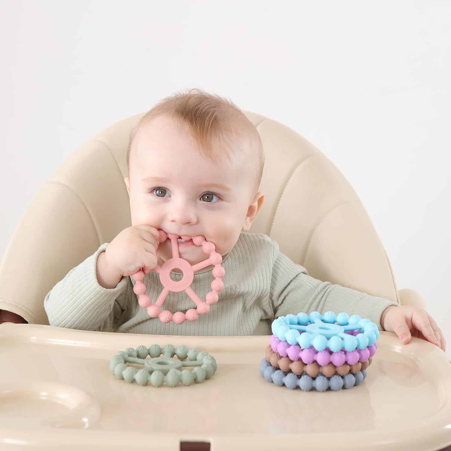 3 Stuks Siliconen Bijtringen voor Baby's van 0-24 Maanden - Zacht Bijtspeelgoed met 5 Texturen voor Jongens en Meisjes - Pijnverlichting bij Doorkomende Tandjes
