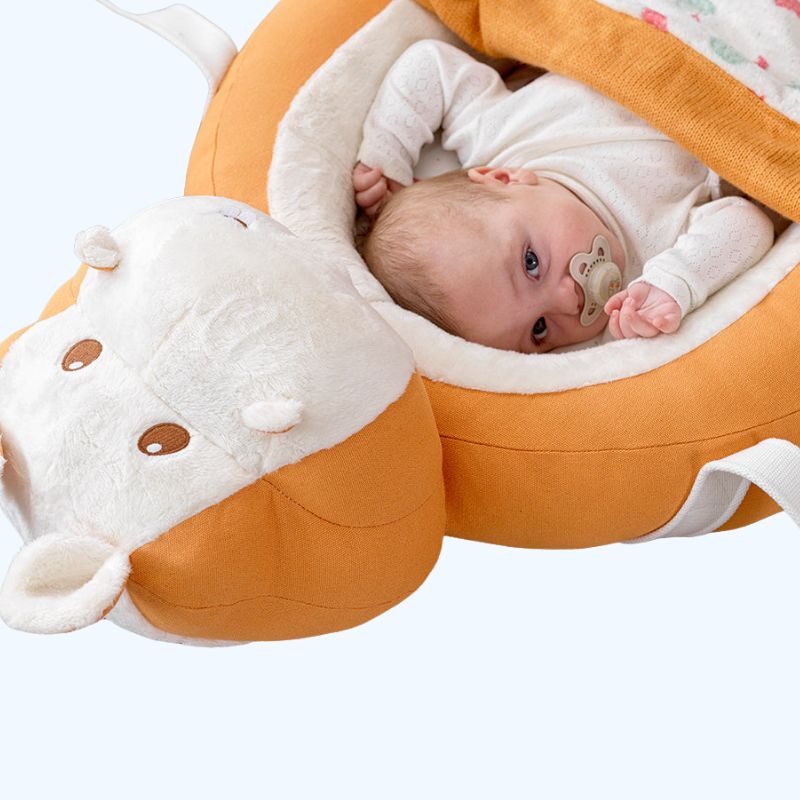 Oranje Hippo Draagbare Babynest | Ergonomisch Babybed met Kussen Katoen 0-3 Jaar