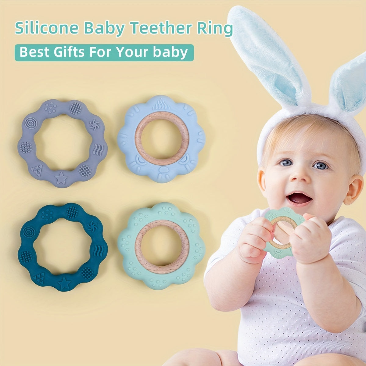 Siliconen Bijtring Ring | BPA Vrije Zachte en Getextureerde Bijtspeeltjes voor Baby’s 0 tot 2 Jaar