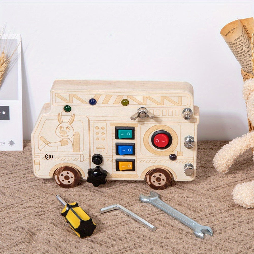 Interactief houten sensorisch bord met LED en schroevendraaier - educatief speelgoed voor kinderen
