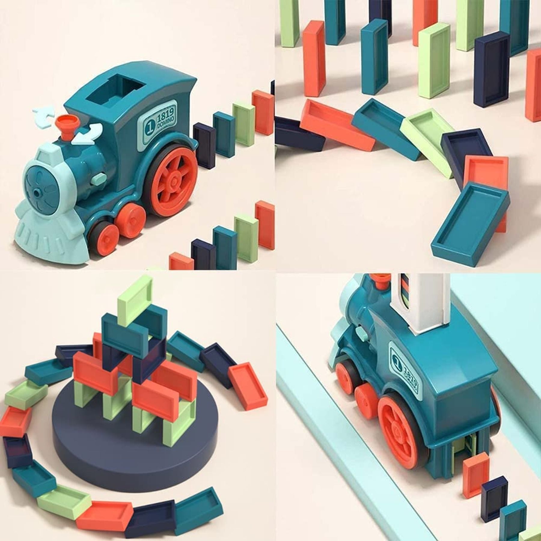 Automatische Domino Trein Speelgoedset voor Kinderen vanaf 3 Jaar - Educatief Speelgoed met Licht en Geluid voor Jongens en Meisjes - 63 Stuks Blokken voor Peuters en Kleuters