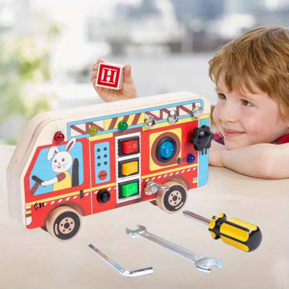 Interactief houten sensorisch bord met LED en schroevendraaier - educatief speelgoed voor kinderen
