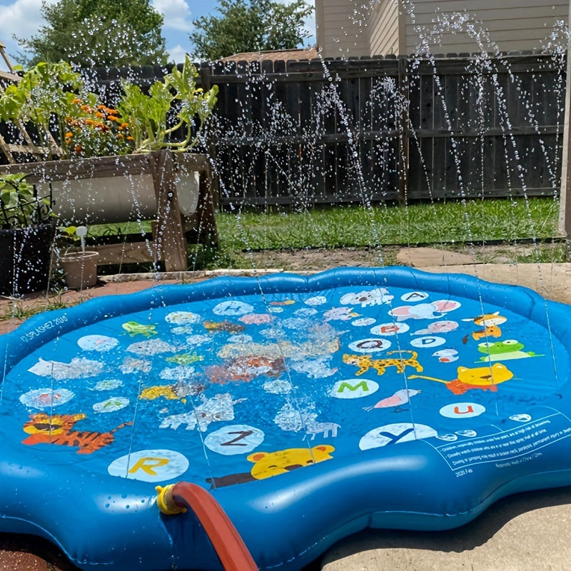 Opblaasbare Waterspeelmat (Blauw, A-Z Print) | Watermat voor Peuters, Perfect voor Zomerplezier in de Tuin, op het Strand & in het Park