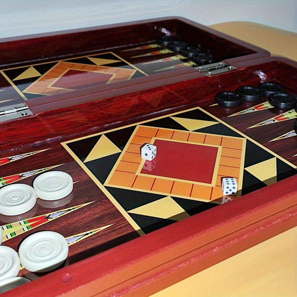 3-in-1 Internationaal Schaakspel 34cm – Dubbel Laag Bord met Hinkelspel | Klassiek Familiespel