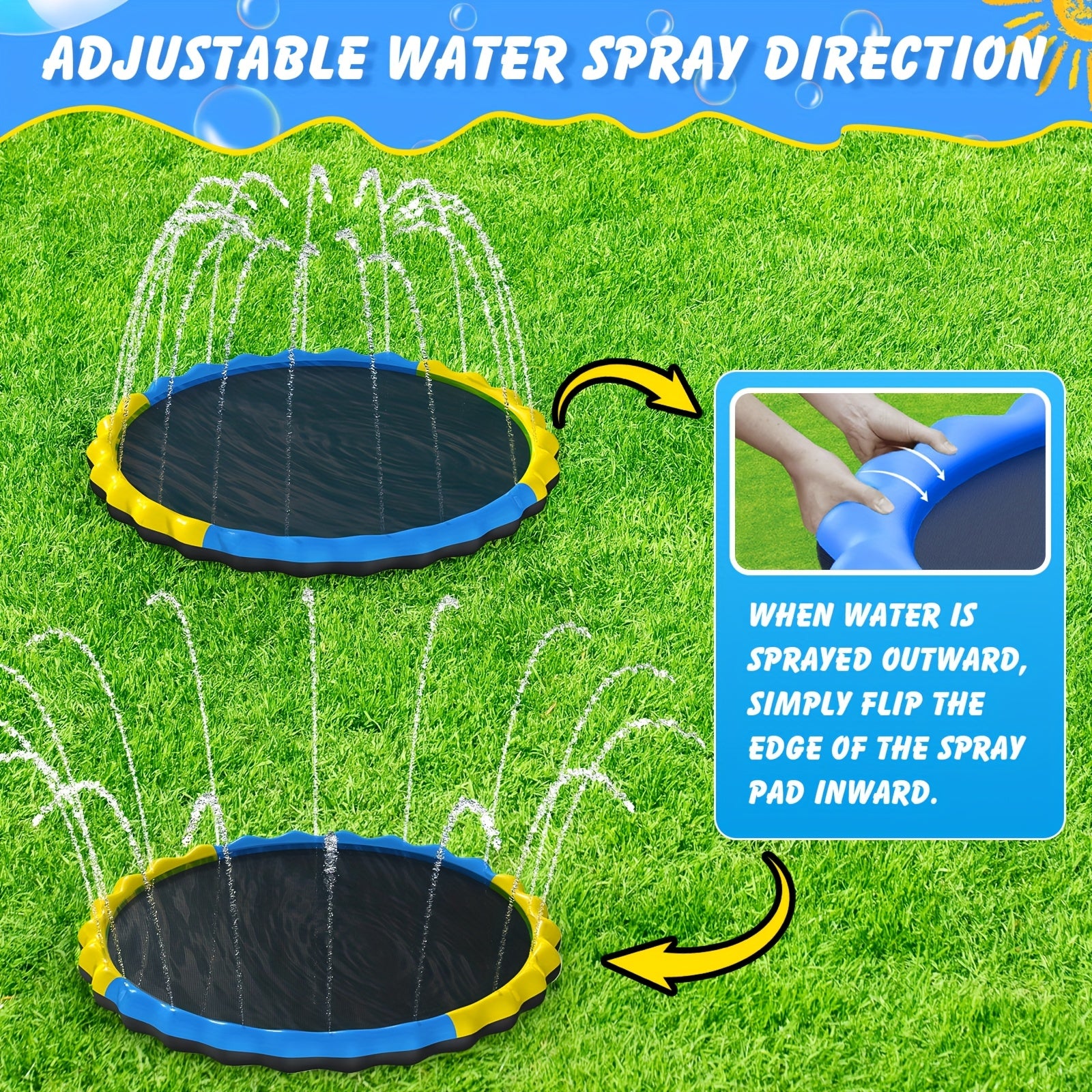 Antislip Waterspeelmat 170 cm voor Kinderen & Honden – Buitenspeelgoed met Fontein