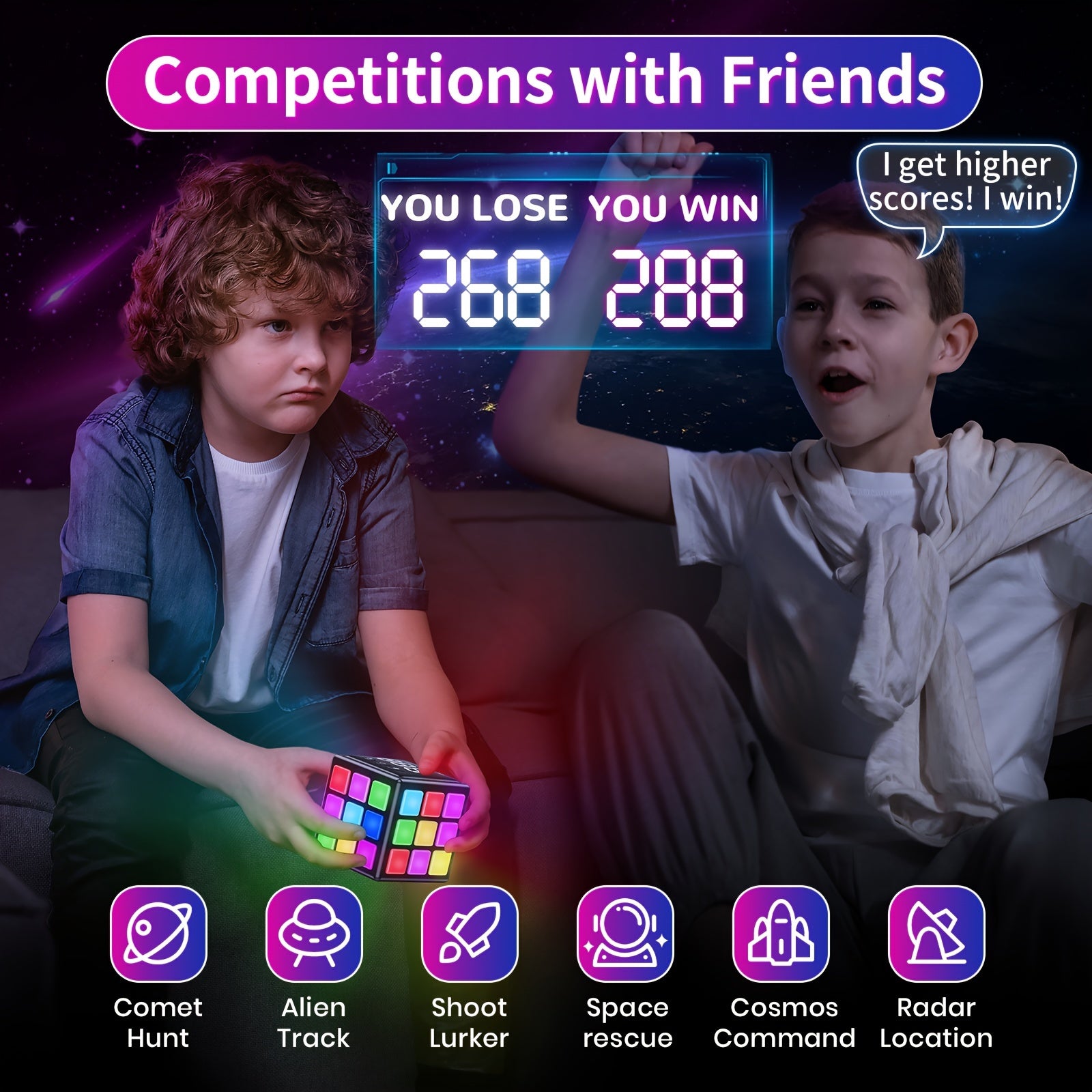 Oplaadbare Brein-Booster Game Cube - 15 Geheugen- en Snelheidsspellen, Verstelbaar Volume, USB Oplader - Perfect Cadeau voor Jongens & Meisjes Vanaf 6 Jaar