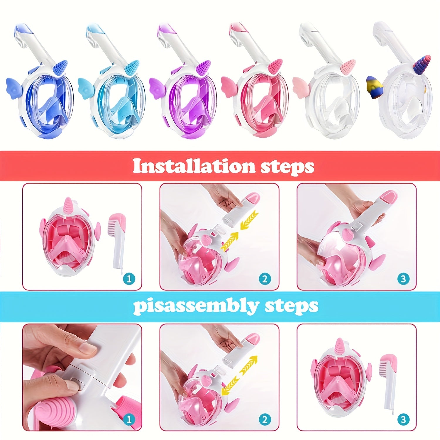 Full Face Snorkelmasker voor Kinderen - 180° Panoramisch Duikmasker met Cartoon Design voor Jongens en Meisjes - Zwem- en Duikbril Speelgoed