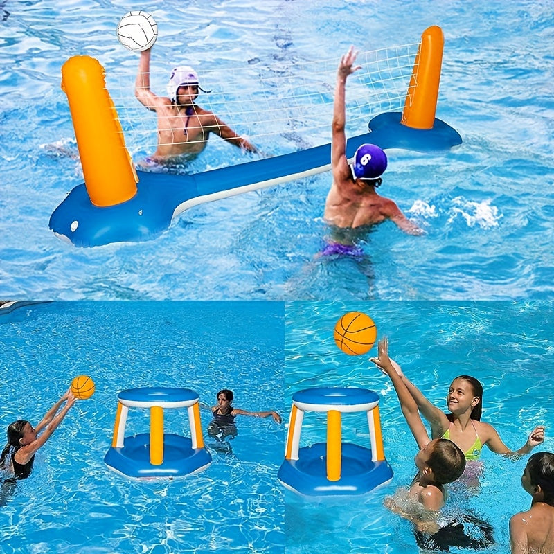 Opblaasbaar Zwembad Speelset – 305cm Volleybalnet & Basketbalring | Waterplezier voor Volwassenen & Tieners (14+)
