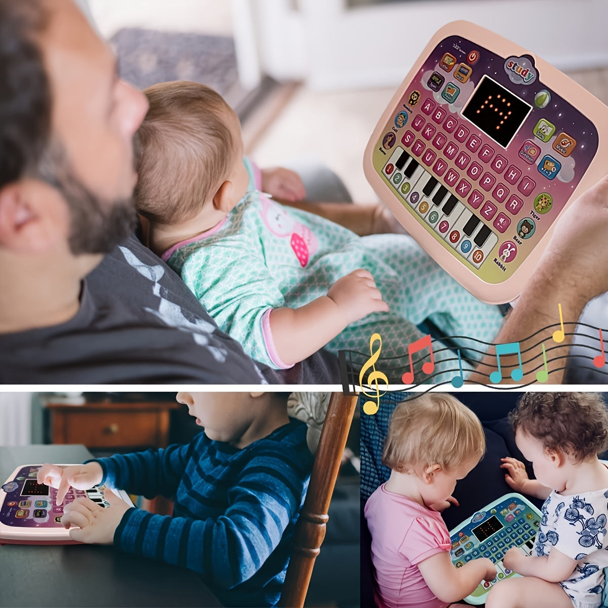 Montessori Tablet Leerpad met LED Scherm | Educatieve Tablet om Alfabet, Nummers, Woorden, Muziek en Rekenen te Leren, Interactief Elektronisch Speelgoed voor Jongens & Meisjes