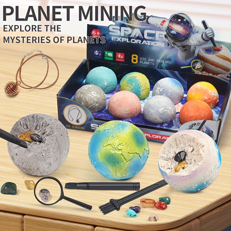 8-Planeten Opgravingskit – STEM Speelgoed met 25+ Edelstenen | Educatief Cadeau voor Kinderen 6–10 Jaar