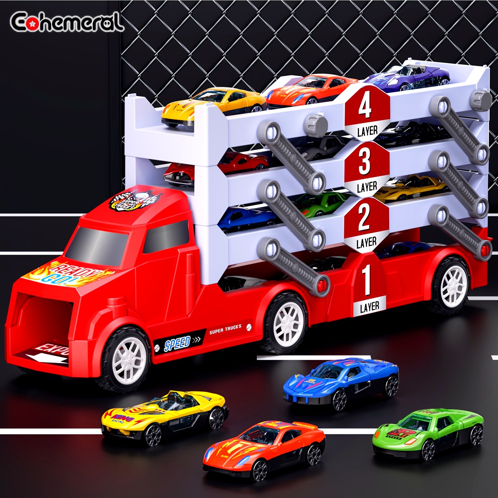 Brandweer Auto met Transformerende Racebaan | Inertiële Mini Auto's & Tracks | Rood Cadeau Speelgoed voor Verjaardag & Kerst | Raceplezier