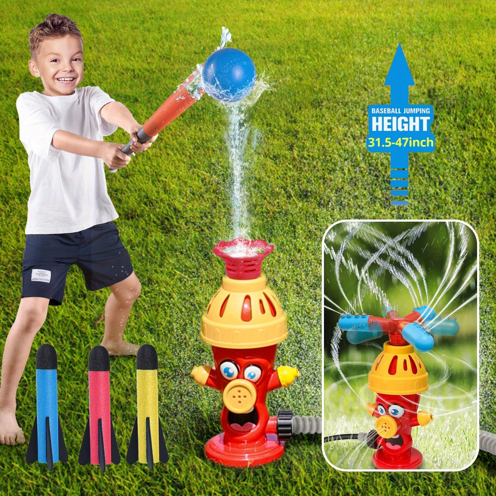 Brandkraan Watersproeier Speelgoed – Nieuw Buitenspel Basebal met Water, 360° Roterend Mondstuk | Voor Grasveld, Tuin & Zomerfeestjes