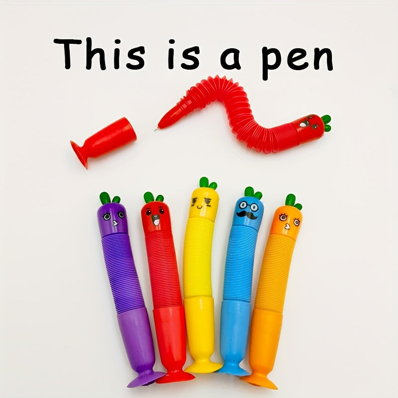 5 stuks wortel balpennen set | Uitschuifbare creatieve pennen met zuignap, studentenstationery