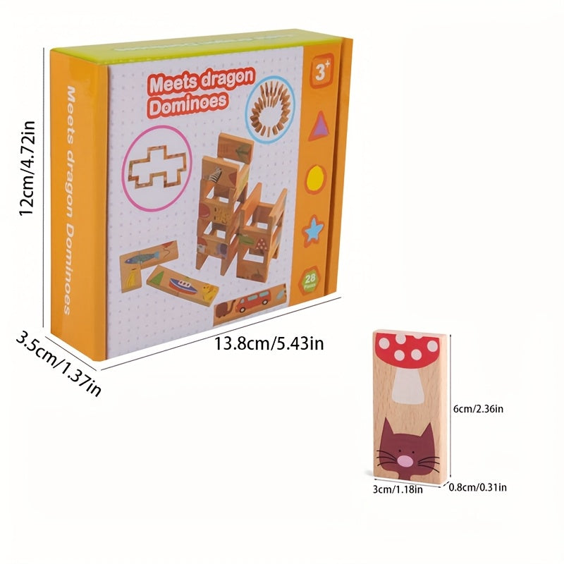 28-delige Dieren Domino Set | Houten Educatief Spel voor Kinderen, Feestdagencadeau