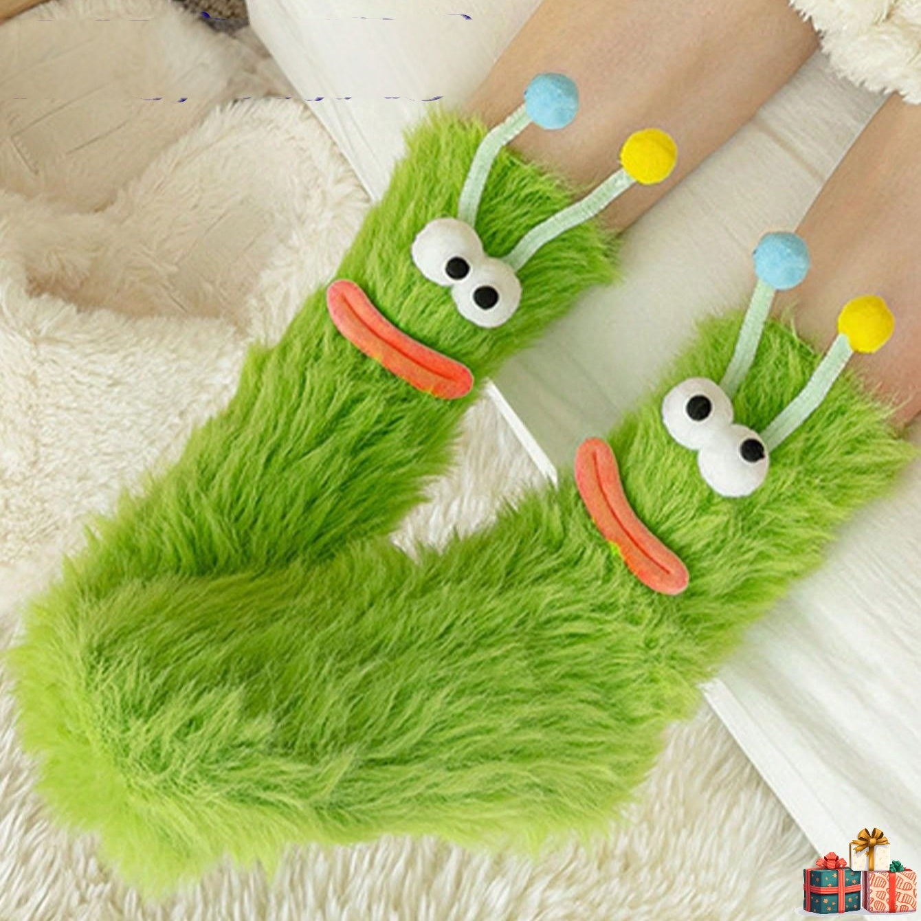 Set van 2 grappige sokken - zachte warme mid-calf dames sokken met grote ogen & mond design