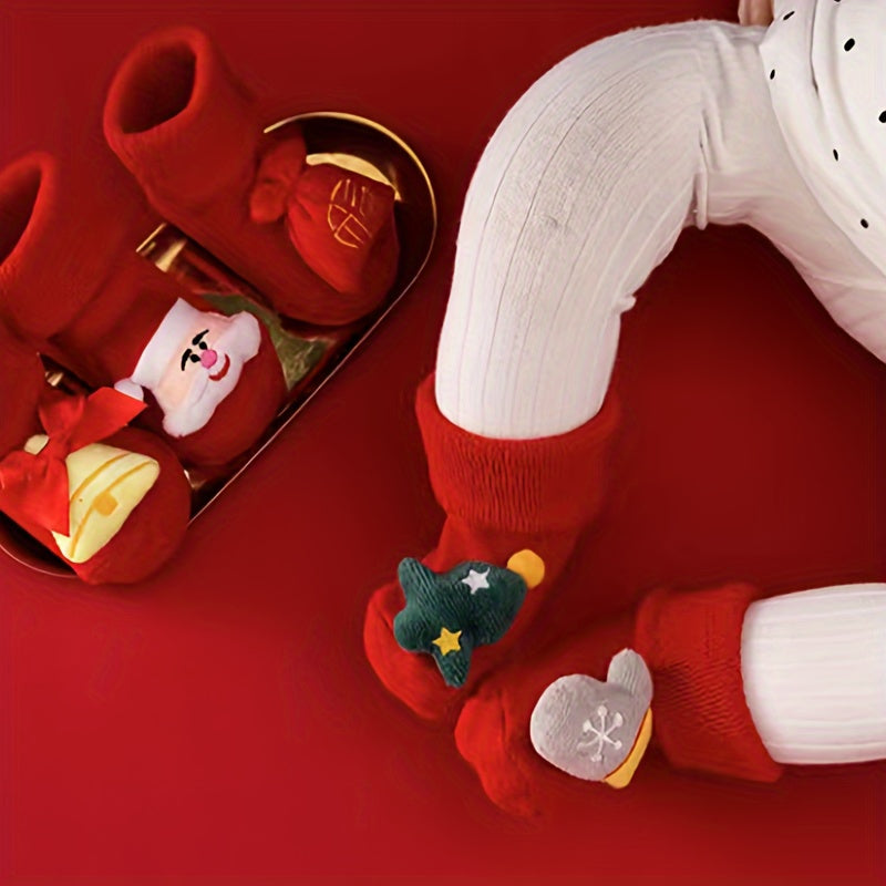 1 Paar 3D Kerstsokken voor Baby | Dikke Katoenen Sokken met Antislipnoppen, Kerstaccessoires