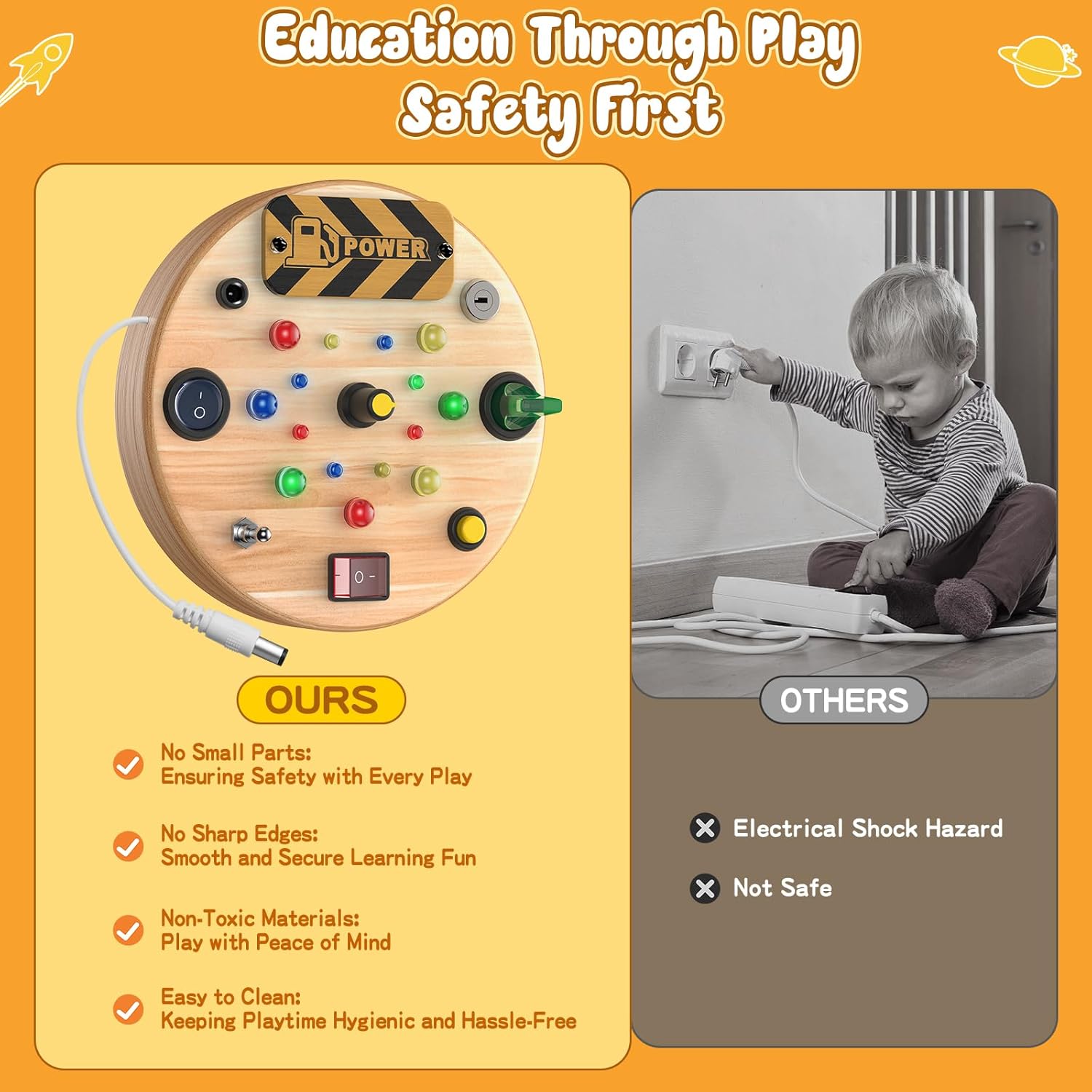 Houten Verlichte Busy Board Montessori Speelgoed | LED Schakelbord Educatief Speelgoed met Vormsorter voor Peuters van 1, 2, 3 Jaar Oud
