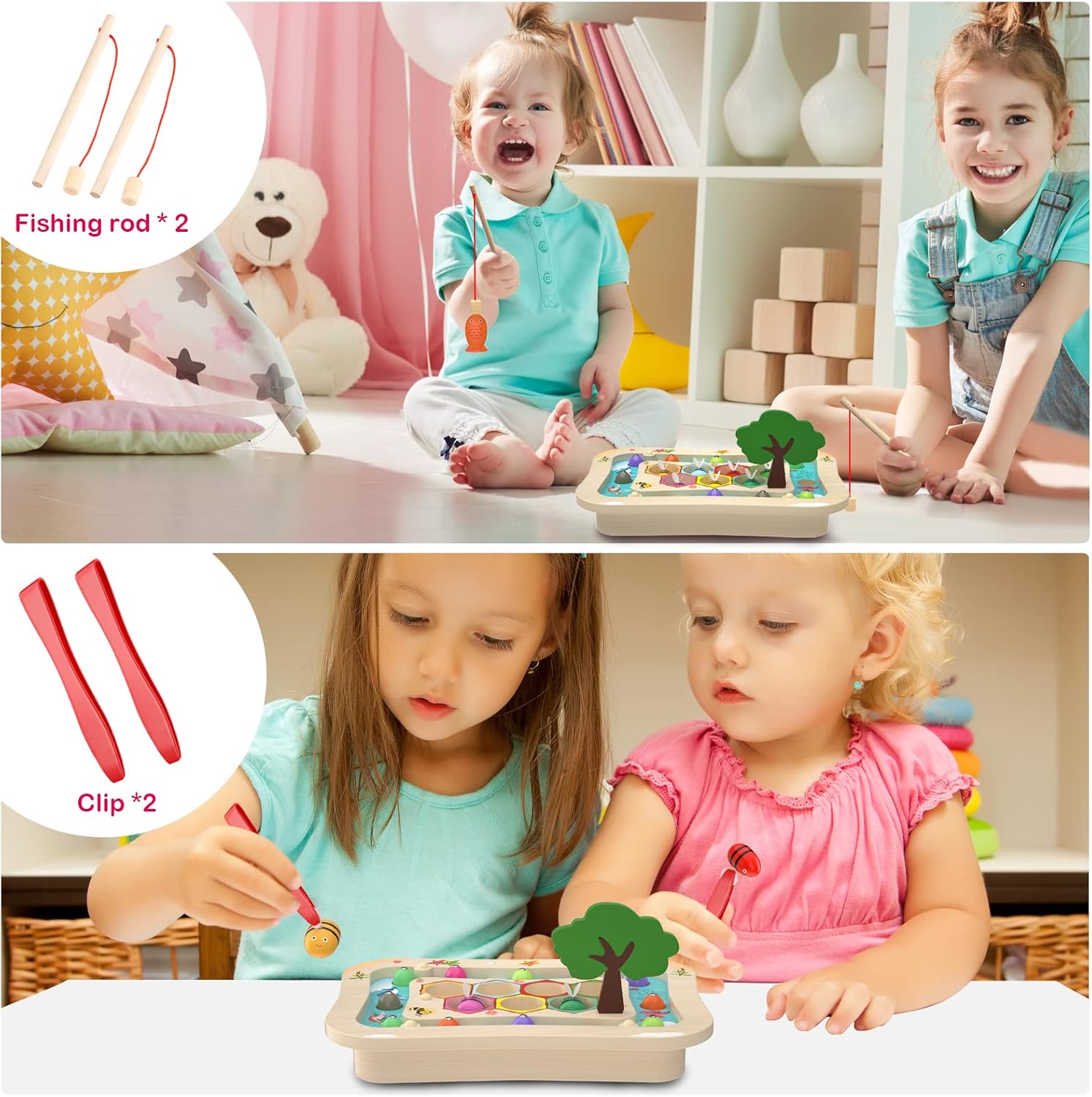 Montessori Houten Speelgoed | Magnetisch Visspel & Kleuren Sorteren | Educatief Peuterspeelgoed 2-4 Jaar
