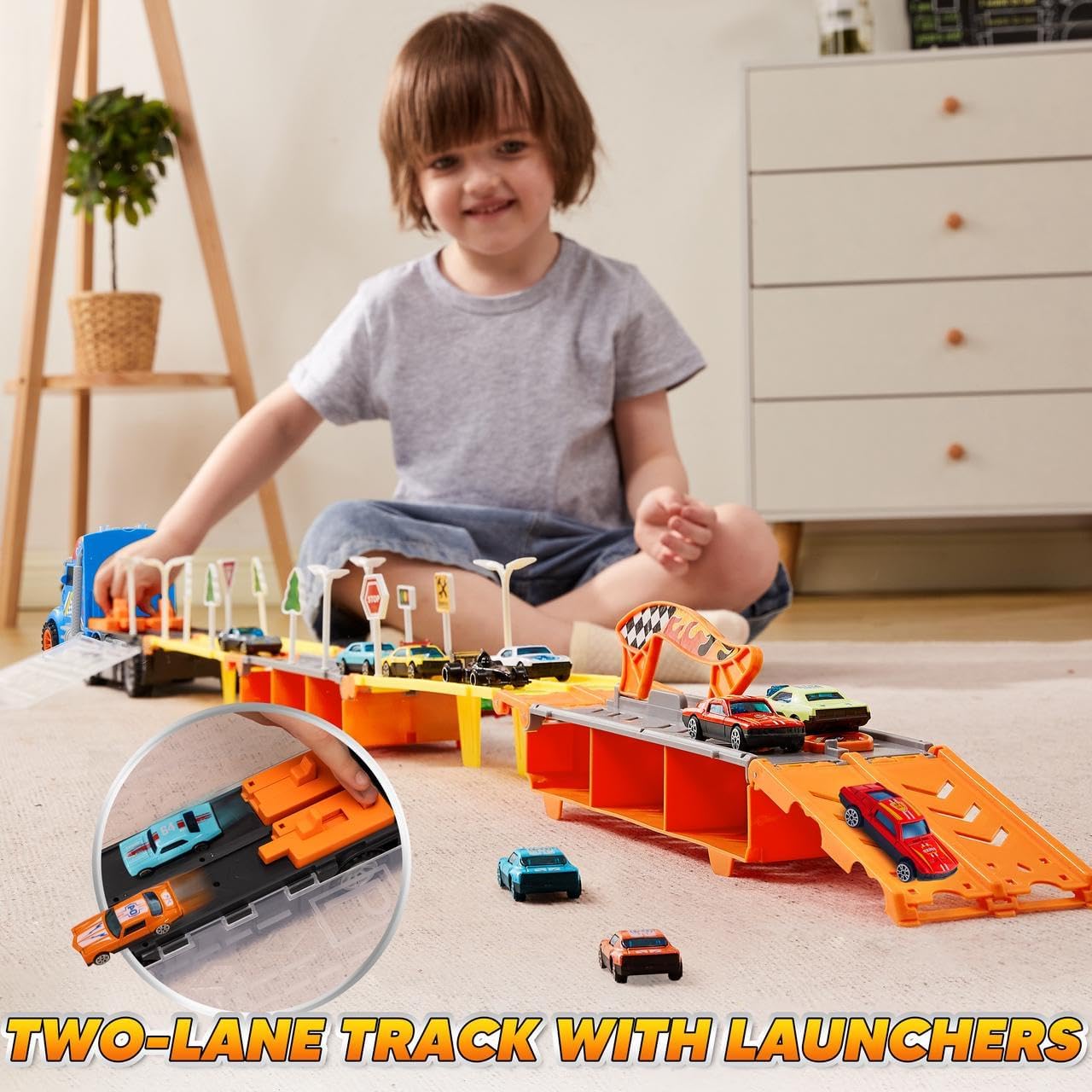 Race Truck Speelset | Lange Racebaan met 12 Auto’s