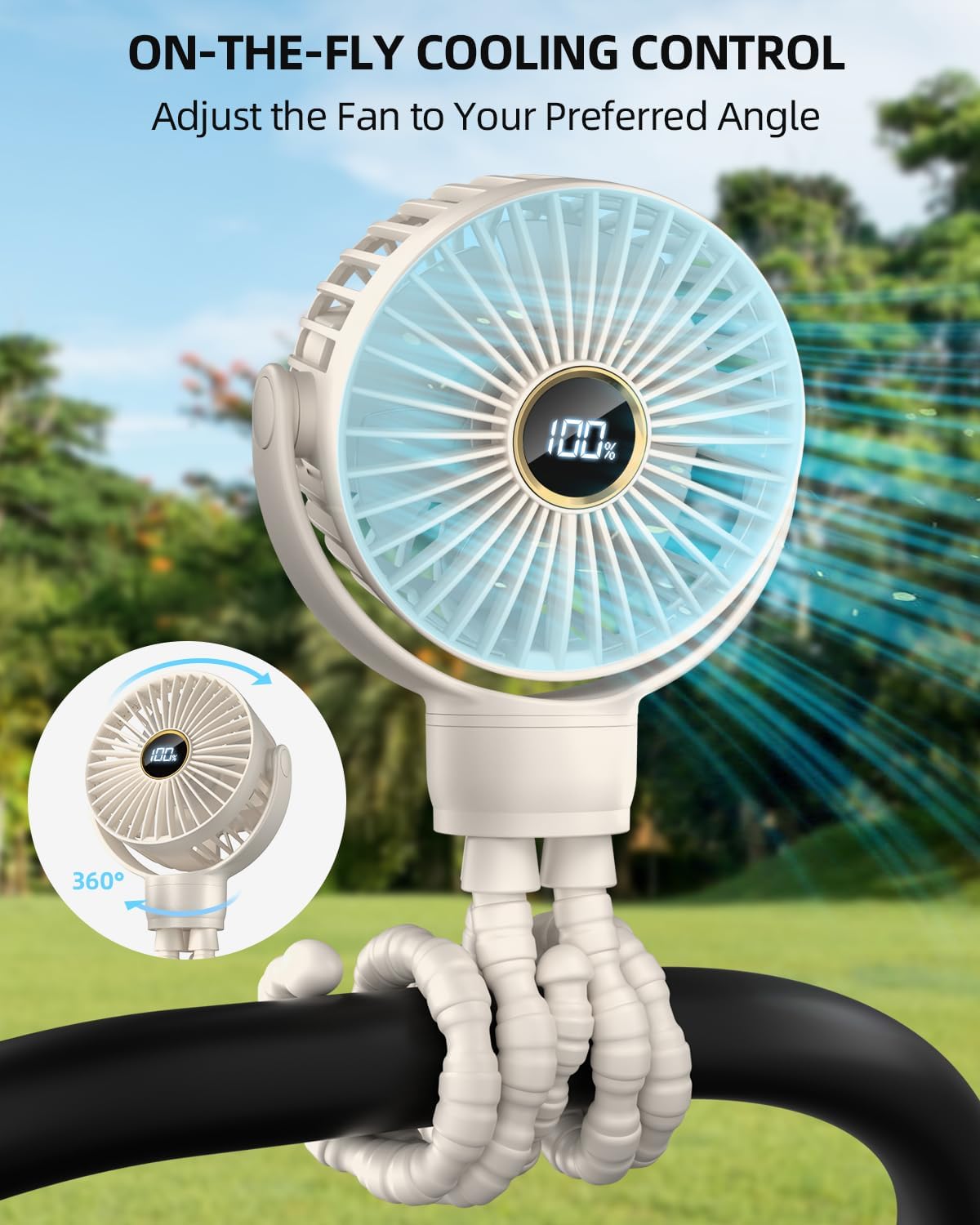 Draagbare kinderwagenventilator|Oplaadbare mini ventilator 360° rotatie 3 snelheden zwart