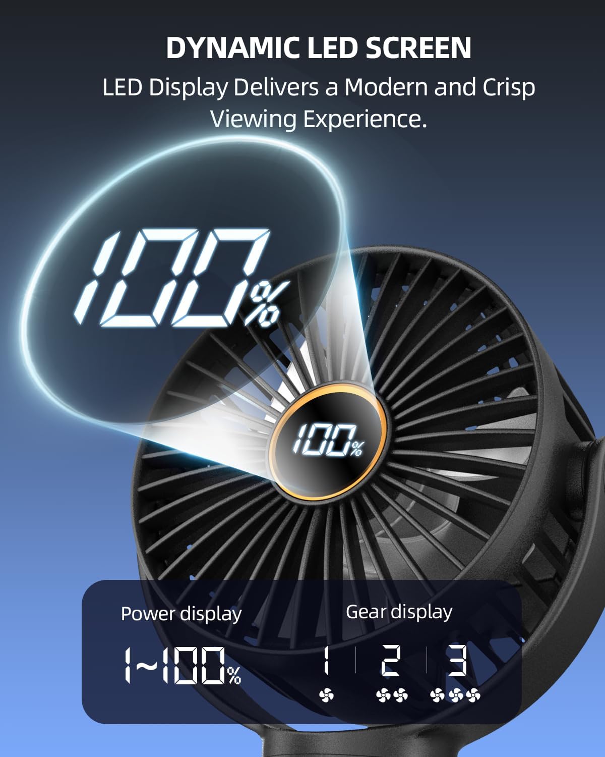 Draagbare kinderwagenventilator|Oplaadbare mini ventilator 360° rotatie 3 snelheden zwart