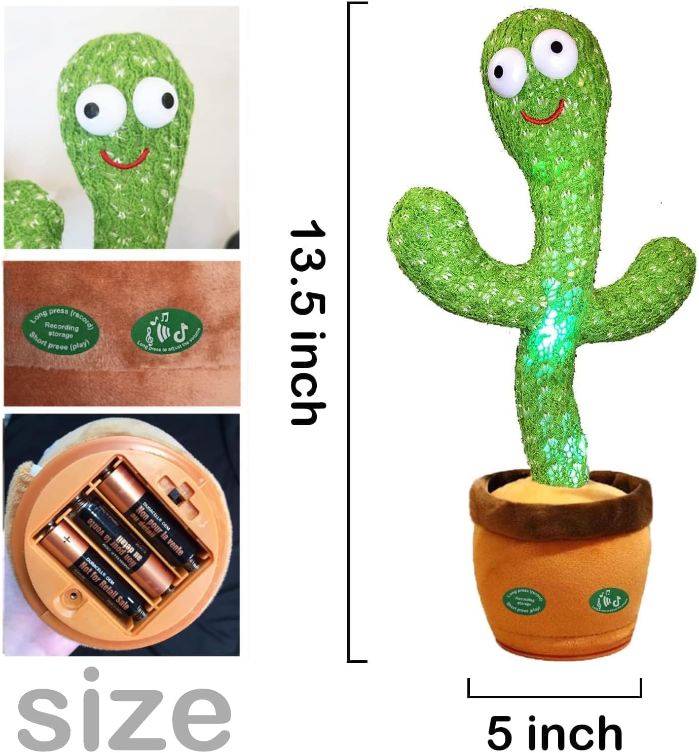 Dansende en Pratende Cactus met LED l  120 Liedjes met opnamen functie voor 15 Liedjes