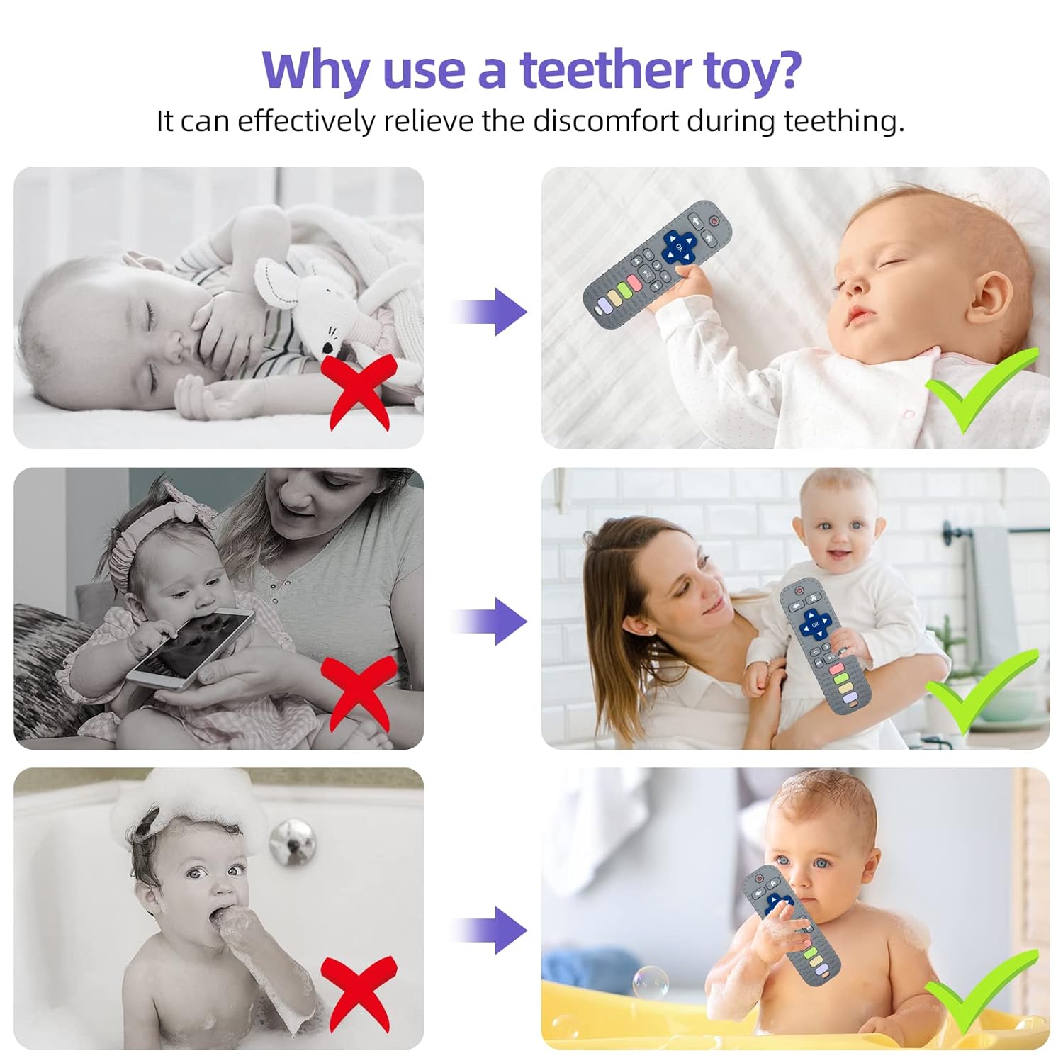 Tandjesverlichting Baby Bijtspeelgoed | TV Afstandsbediening Vorm Bijtring voor Baby's 3-24 Maanden