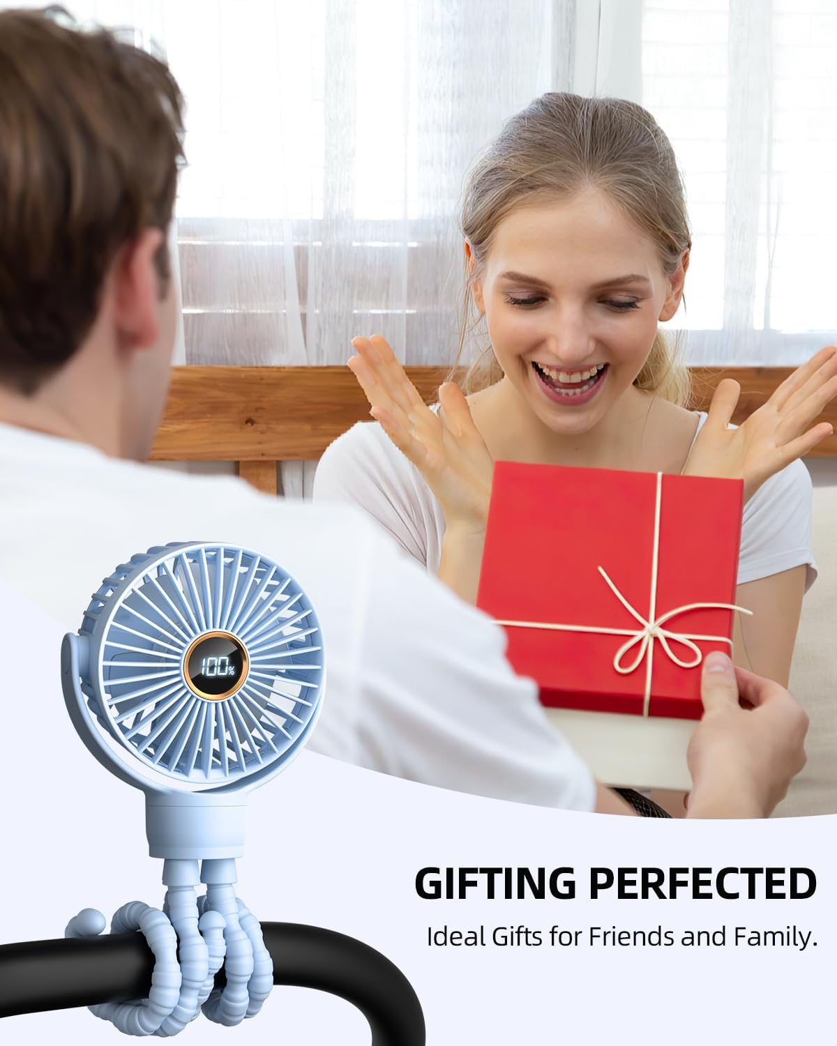 Mini kinderwagenventilator | draagbare oplaadbare reisventilator met 360° rotatie & 3 snelheden