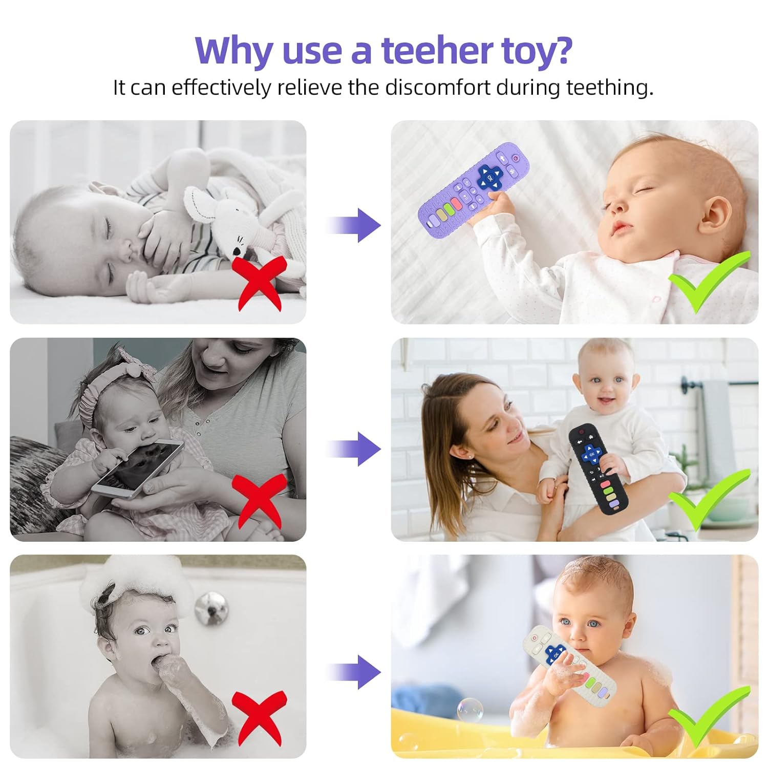 Tandjesverlichting Baby Bijtspeelgoed | TV Afstandsbediening Vorm Bijtring voor Baby's 3-24 Maanden