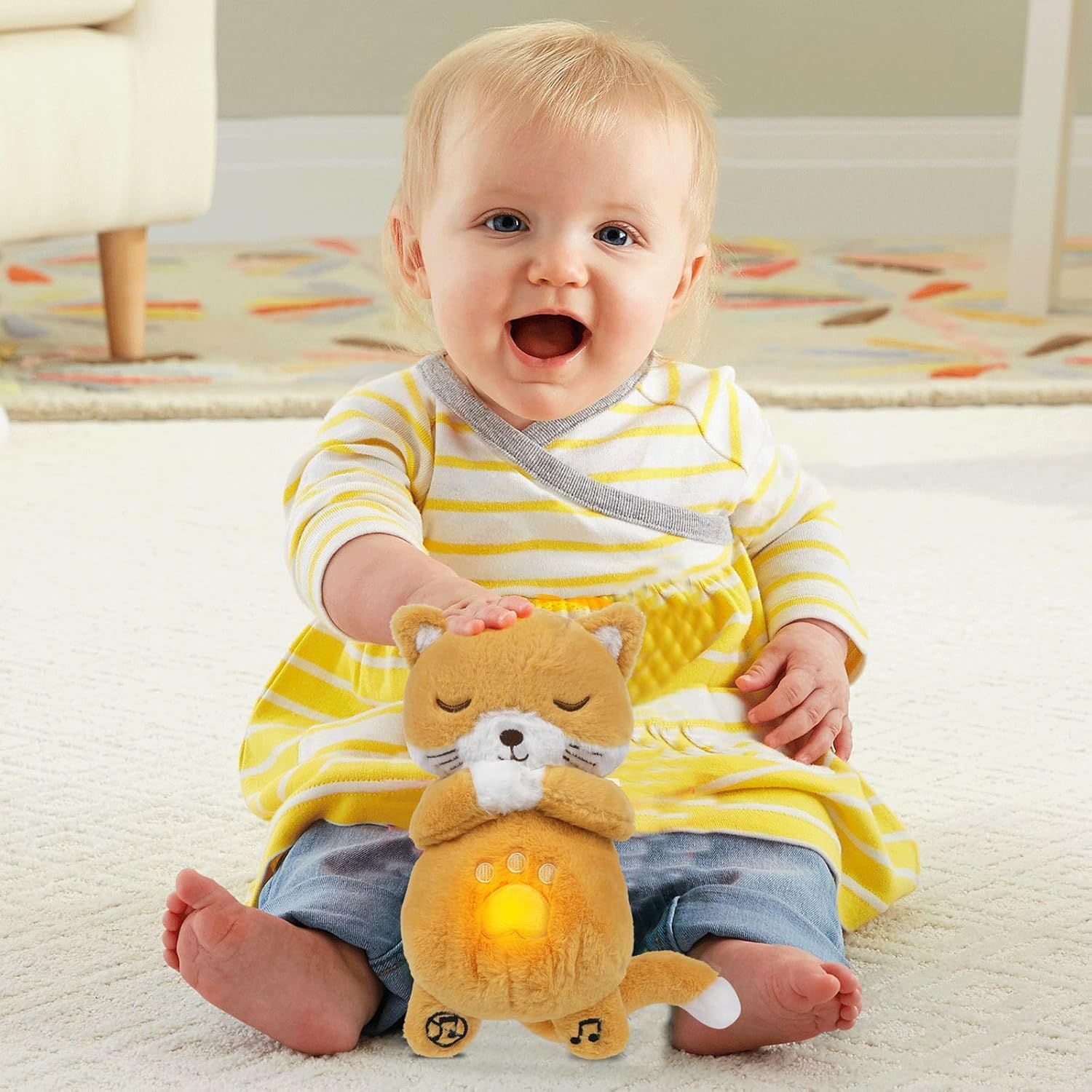 Soothe Snuggle Kat Knuffel | Pluche Dier Voor Angst | Realistische Ademhaling & Licht Muziek | Kalmerend Speelgoed Voor Kinderen en Volwassenen