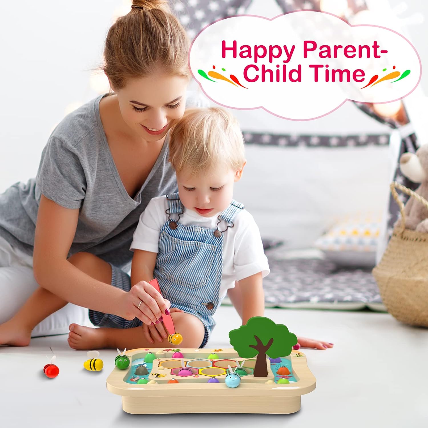 Montessori Houten Speelgoed | Magnetisch Visspel & Kleuren Sorteren | Educatief Peuterspeelgoed 2-4 Jaar