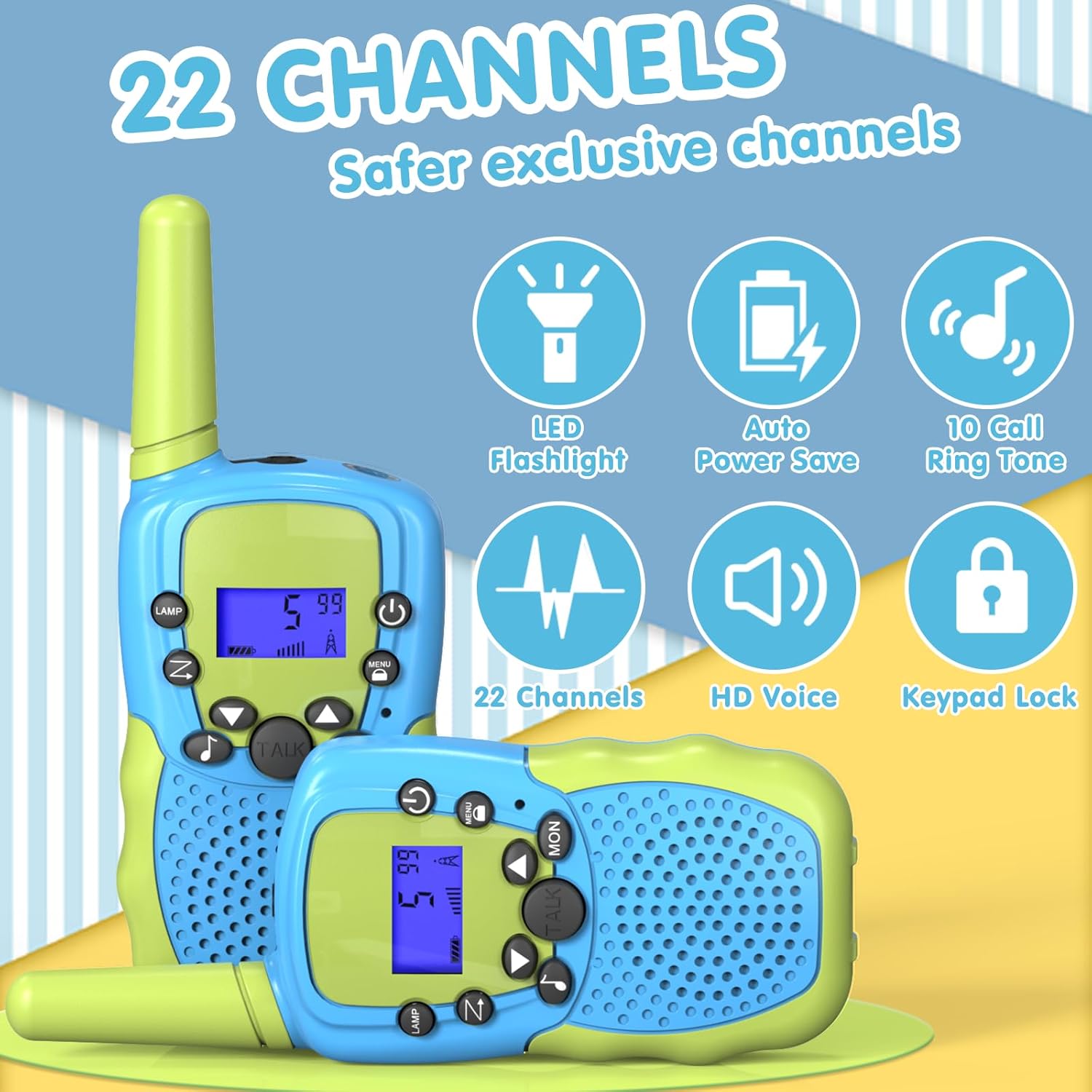 Walkie Talkies Kinderen | 22 Kanalen & LCD Display | 2-Way Radio Speelgoed 3-12 Jaar, Bereik 3 km