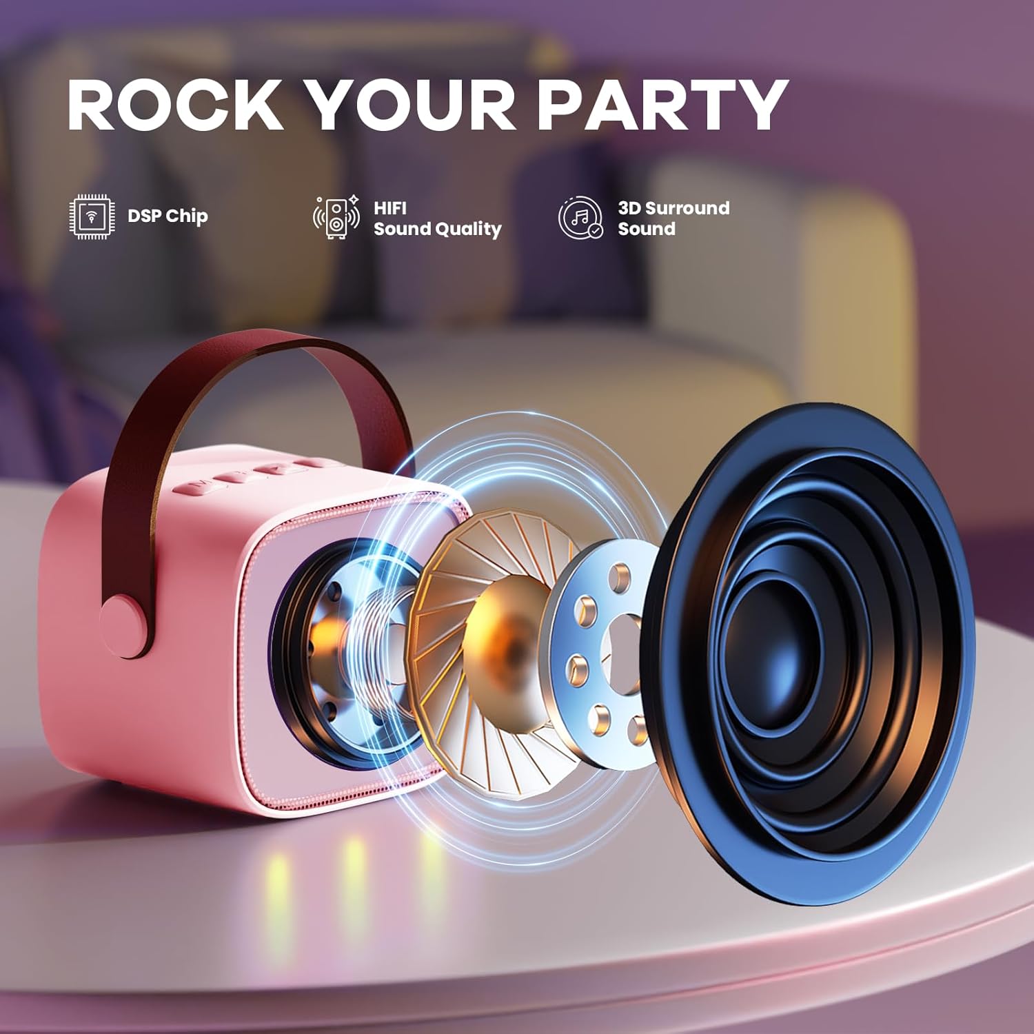 Mini karaoke machine | Bluetooth speaker met 2 draadloze microfoons