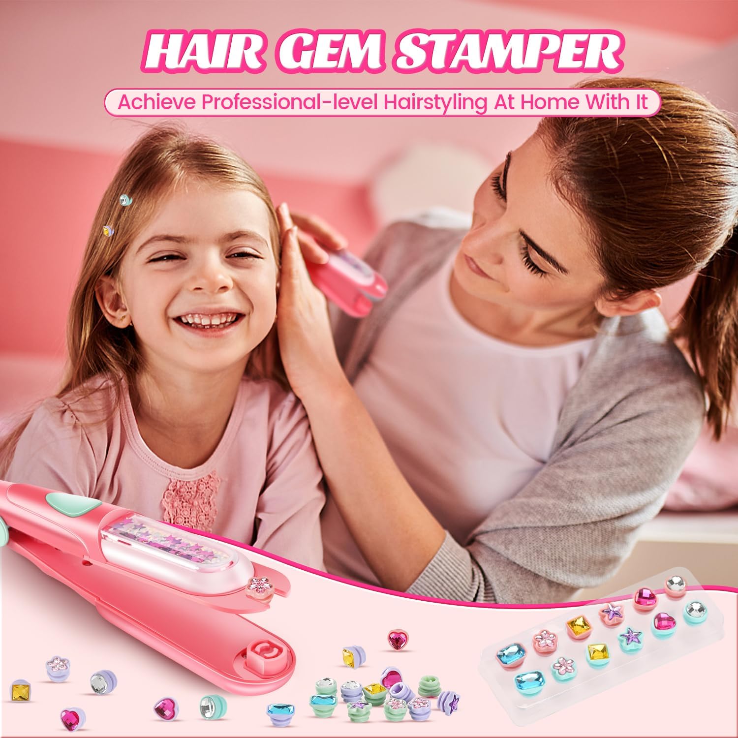 Haarjuwelen stempelkit | Stylingtool met herbruikbare diamanten voor meisjes