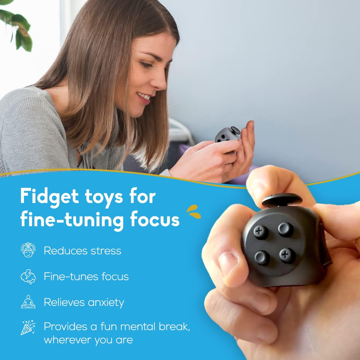 Fube Fidget Cube – 6-zijdige Anti-Stress Kubus met Etui, Kinderen & Volwassenen
